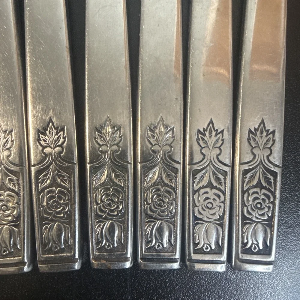 Imperial International Young Rose‎ Dinner Knives Stainless Silverware Set Of 7